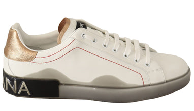 White Gold Leather Low Top Sneakers Casual Shoes Dolce & Gabbana