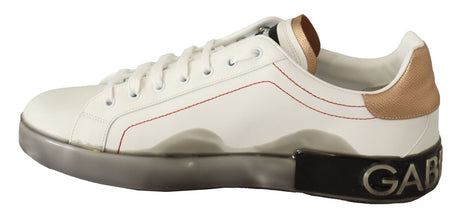 White Gold Leather Low Top Sneakers Casual Shoes Dolce & Gabbana