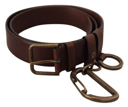 Brown Leather Gold Metal Buckle Carabiner Belt Dolce & Gabbana