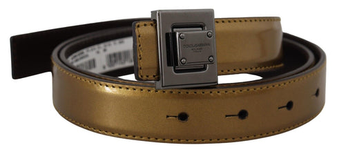 Gold Leather Silver Square Metal Buckle Belt Dolce & Gabbana