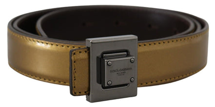 Gold Leather Silver Square Metal Buckle Belt Dolce & Gabbana