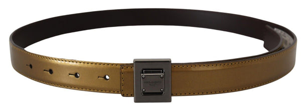 Gold Leather Silver Square Metal Buckle Belt Dolce & Gabbana