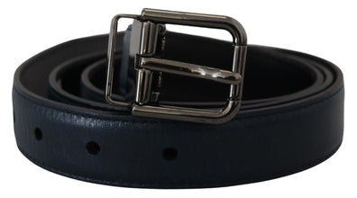 Blue Leather Silver Metal Buckle Vintage Belt Dolce & Gabbana