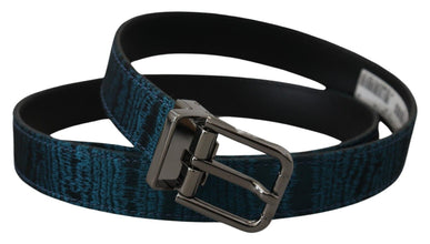 Blue Jacquard Moire Silver Metal Belt Men Dolce & Gabbana