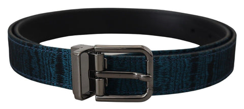 Blue Jacquard Moire Silver Metal Belt Men Dolce & Gabbana