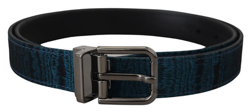 Blue Jacquard Moire Silver Metal Belt Men Dolce & Gabbana