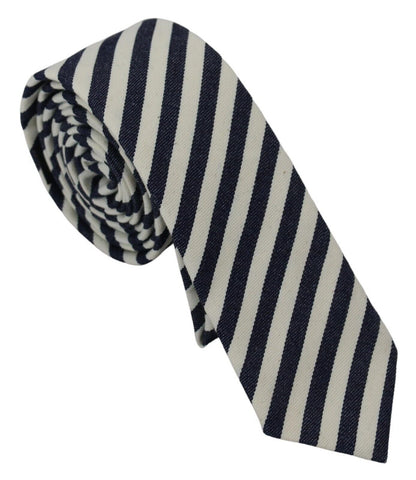 White Blue Striped Classic Adjustable Men Silk Tie Denny Rose