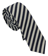 White Blue Striped Classic Adjustable Men Silk Tie Denny Rose