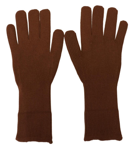 Brown Cashmere Knitted Hands Mitten Mens Gloves Dolce & Gabbana