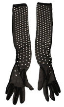 Black Crystal Elbow Length Cotton Tulle Gloves Dolce & Gabbana