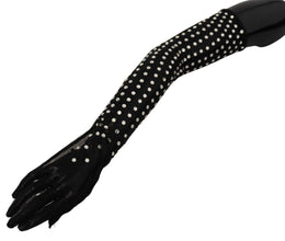 Black Crystal Elbow Length Cotton Tulle Gloves Dolce & Gabbana