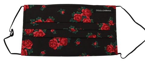 Black Floral Pleated Elastic Ear Strap One Size Face Mask Dolce & Gabbana