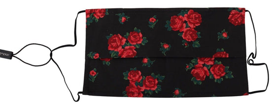 Black Floral Pleated Elastic Ear Strap One Size Face Mask Dolce & Gabbana