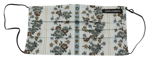 White Floral Cotton Pleated Elastic Ear Strap Face Mask Dolce & Gabbana