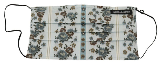 White Floral Cotton Pleated Elastic Ear Strap Face Mask Dolce & Gabbana