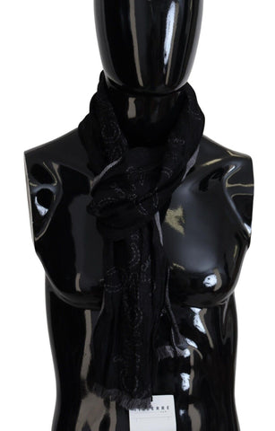 Black Grey Logo Print Men Neck Wrap Shawl Scarf Costume National