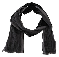 Black Grey Logo Print Men Neck Wrap Shawl Scarf Costume National