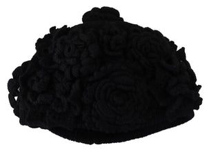 Black Wool Knit Winter Beanie Hat Dolce & Gabbana