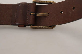 Brown Leather Gold Metal Buckle Carabiner Belt Dolce & Gabbana
