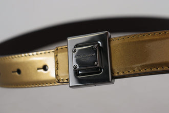 Gold Leather Silver Square Metal Buckle Belt Dolce & Gabbana