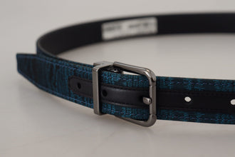 Blue Jacquard Moire Silver Metal Belt Men Dolce & Gabbana