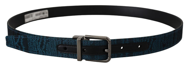 Blue Jacquard Moire Silver Metal Belt Men Dolce & Gabbana