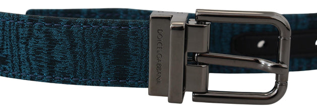 Blue Jacquard Moire Silver Metal Belt Men Dolce & Gabbana