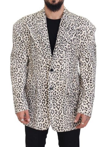 White Leopard Single Breasted Coat Blazer Dolce & Gabbana