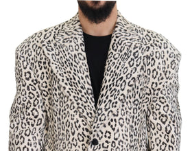 White Leopard Single Breasted Coat Blazer Dolce & Gabbana