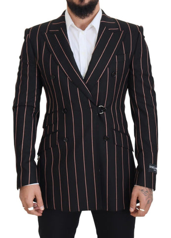 Black Stripes Viscose Double Breasted Blazer Dolce & Gabbana