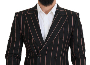 Black Stripes Viscose Double Breasted Blazer Dolce & Gabbana