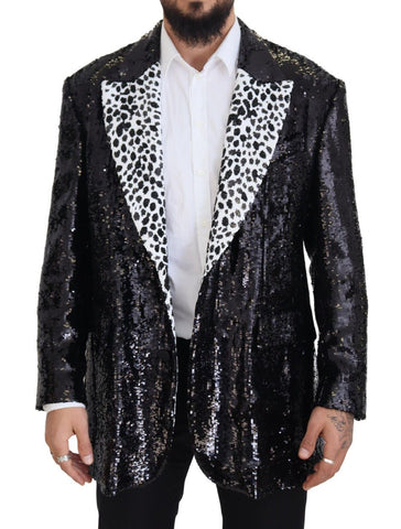 Black Sequined Cow Pattern Nylon Blazer Dolce & Gabbana