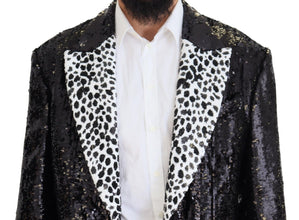 Black Sequined Cow Pattern Nylon Blazer Dolce & Gabbana