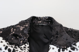 Black Sequined Cow Pattern Nylon Blazer Dolce & Gabbana