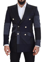 Blue Wool Patchwork Double Breasted Blazer Dolce & Gabbana
