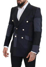 Blue Wool Patchwork Double Breasted Blazer Dolce & Gabbana