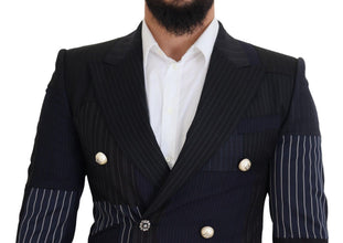 Blue Wool Patchwork Double Breasted Blazer Dolce & Gabbana