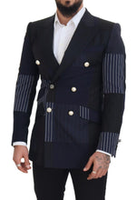 Blue Wool Patchwork Double Breasted Blazer Dolce & Gabbana