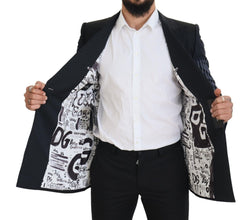 Blue Wool Patchwork Double Breasted Blazer Dolce & Gabbana