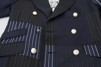 Blue Wool Patchwork Double Breasted Blazer Dolce & Gabbana