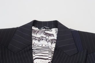 Blue Wool Patchwork Double Breasted Blazer Dolce & Gabbana