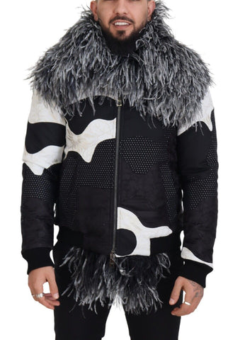 Black White Fur Shearling Full Zip Jacket Dolce & Gabbana
