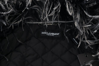 Black White Fur Shearling Full Zip Jacket Dolce & Gabbana