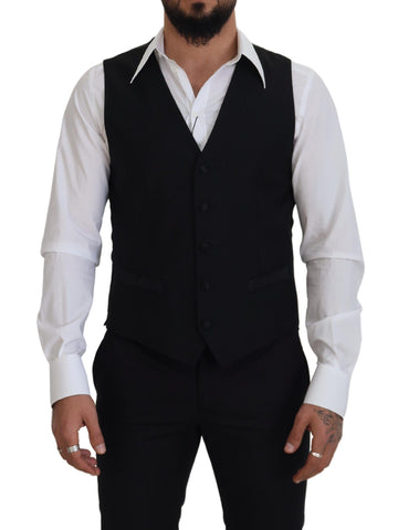 Black Virgin Wool Waistcoat Formal Dress Vest Dolce & Gabbana
