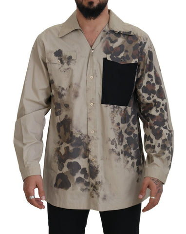 Beige Camouflage Cotton Long Sleeves Shirt Dolce & Gabbana