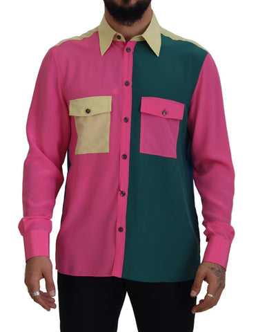 Multicolor Patchwork Silk Button Down Shirt Dolce & Gabbana