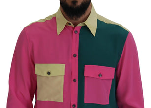 Multicolor Patchwork Silk Button Down Shirt Dolce & Gabbana