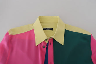 Multicolor Patchwork Silk Button Down Shirt Dolce & Gabbana