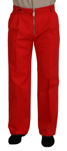 Red Straight Fit Men Trousers Cotton Pants Dolce & Gabbana
