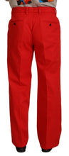 Red Straight Fit Men Trousers Cotton Pants Dolce & Gabbana
